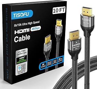 كيبل HDMI 8K/4K: معتمد فائق السرعة 2.1 48Gbps بطول 10 قدم بتصميم مضفر ممتاز 8K@60Hz 4K@120Hz 4K@144Hz HDCP 2.2&2.3 CL3 ARC eARC دولبي لاجهزة HD/HDR/تلفزيون HD/بلاي ستيشن 5/بلاي ستيشن 4/اكس بوكس