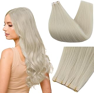 Full Shine Virgin Tape Blonde Injected In Hair Extensions 5Pcs Color 1000 Ice Blonde Seamless Skin Weft Machine Remy Tape In Extensions 24" Tape In Hair Extensions Tape In 12.5g