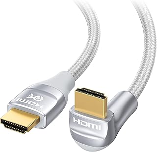 كيبل ماترز كيبل HDMI بزاوية قائمة 48Gbps UHD 8K بطول 6.6 قدم (كيبل HDMI 90 درجة) مع 8K @120Hz و4K @240Hz ودعم HDR باللون الرمادي، لشاشة عرض