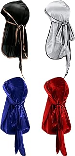 2 Pieces Velvet Durag and 2 Pieces Silky Soft Durag Cap Headwraps with Long Tail and Wide Straps for 360 Waves