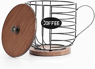 Kleagary - Round Coffee Basket Storage Basket with Wooden Lid for Kitchen Worktop for Pods