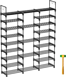 رف احذية من امبفن، منظم احذية من 9 طبقات للمدخل يحمل 50-55 زوجا من الاحذية والاحذية طويلة طويلة قابلة للتكديس وقائمة بذاتها للخزانة (3×9)، بلاستيك