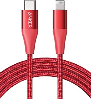 انكر كيبل USB C الى لايتنينج [6 قدم، معتمد من ام اف اي] كيبل باورلاين + II مغطى بالنايلون لموبايل ايفون 13 13 برو 12 برو ماكس 12 11 X XS XR 8 بلس، ايربودز برو، يدعم توصيل الطاقة (احمر)