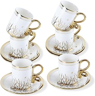 Ayiwiee 12 Pcs Turkish Coffee Cup Set, 1.7oz Arabic Espresso Cup and Saucers with Gold Rim, Porcelain Cappuccino Cups Set for Women Tea Party