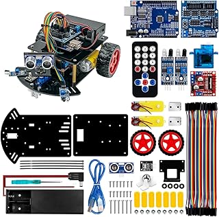 طقم سيارة الروبوت الذكي من هوسيوند، سيارة دفع ثنائي بجهاز تحكم عن بعد، متوافقة مع اردوينو اي دي اي مع البرنامج التعليمي