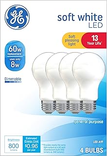 8 عبوات LED 60 واط = 10 واط ابيض ناعم 60 واط يعادل لمبة اضاءة A19 2700 كلفن