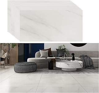 VEELIKE White Marble Vinyl Floor Tiles Self-Adhesive Flooring Tile Peel And Stick Tiles Floor Stickers Waterproof Removable Temporary Kitchen Floor Diy Decor For Bathroom Bedroom Balcony 60x30cm 12pcs