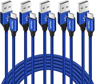 [5 عبوات، 3/3/6/6/10 قدم] كيبل USB نوع C للشحن السريع، سلك شاحن ايتجوودز USB A الى USB C مضفر متوافق مع سامسونج جالاكسي S20 S10E S10 S9 نوت 20 10 9 8، A71 A70 A51 A50 A41 A21 A20e A20e A20e من 10 الى