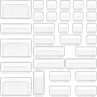 طقم صناديق منظمة وفواصل أدراج من البلاستيك الشفاف مينبيسي ، مناسبة للمكتب وخزانة الملابس والمكياج والمجوهرات والأدوات وغرفة النوم والحمام 31 قطعة