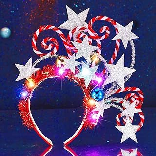 Zoestar Star Lighted Headband, LED Christmas Ball Headbands, Candy Cane Headwear, Christmas, Festival, Costume, Hair Accessories for Women