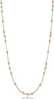 Miabella Italian 18K Yellow or Rose Gold Plated Beaded Ball Rosary Long Wrap Layering Station Chain Necklace for Women, 60'''