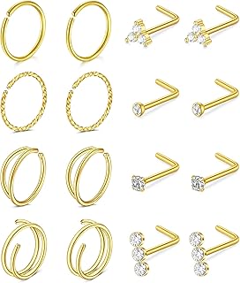 Nose Rings 20g Nose Rings Hoops Nose Studs Nose Rings for Women Surgical Steel Nose Hoops 20 gauge Nose Screw Nose Piercing Jewelry Silver Rose Gold