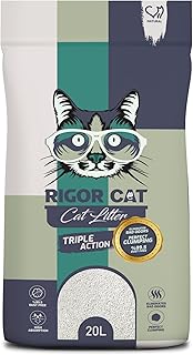 RIGOR CAT Premium Multi Cat Clumping Litter, 100% Natural White Bentonite, Excellent Odor Control, Quick Clumping, 99.5% Dust Free, Forever Fresh, Pet-Friendly (20 L) (Unscented)