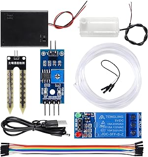 دييتاو مجموعة واحدة من مجموعة الري الاوتوماتيكية، نظام ري سعوي، مستشعر رطوبة التربة بقناة واحدة، وحدة مرحل 5 فولت، مضخة مياه مع انبوب بطول 1 متر لنظام ري الحديقة وكشف الرطوبة