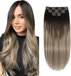 Clip in Hair Extensions Real Human Hair 14inch 100g 6Pcs Balayage Dark Brown to Chestnut Brown and Dirty Blonde Clip in Hair Extensions Straight Clip in Extensions #2/6/18 14inch