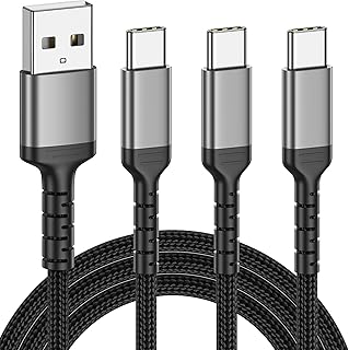 سلك شاحن USB C بطول 3 قدم، 3 قطع، كيبل مضفر USB A الى USB نوع C للشحن السريع 3 امبير متوافق مع ايفون 15 برو/ماكس وسامسونج جالاكسي S22 الترا وجوجل بيكسل 8 برو