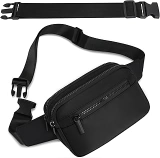 Bumbags for Ladies Women Men Waterproof Fanny Waist Pack with 30cm Extended Belt and 4 Zipper Pockets Fashion Bum Bag for Dog Walking Cycling Hiking Traveling Outdoor Activities (Black-ex-Belt)