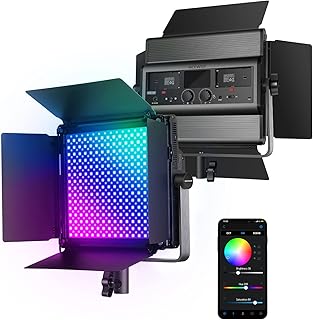 نيوير مصباح فيديو RGB LED RGB1200 بقدرة 60 واط مع تطبيق وتحكم 2.4G، 22000 لوكس عند 0.5 متر/1% الحد الأدنى من التعتيم الدقيق/360 درجة RGB CRI 97+/TLCI 98+/2500K-8500K/18 مشهد اضاءة لإضاءة الاستوديو