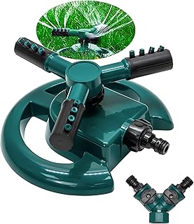 Green Haven Premium Garden Sprinkler in Blue – Automatic Lawn Water Sprinkler with 360 Degree & 3 Arm Rotating Sprinkler for Watering Lawn Plants Flowers Veggies | Large Coverage Irrigation System