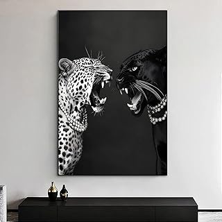 Trendy Panther Poster Vintage Black and White Wall Art Canvas for Living Room Funny Animal Pictures Cheetah Fashion Wall Art Abstract Leopard Painting Wild Animals Canvas Wall Art 16x24inch No Frame