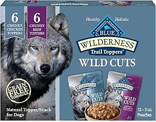 Blue Buffalo Wilderness Trail Toppers Wild Cuts High Protein, Natural Wet Dog Food Variety Pack, Chicken and Beef Bites, 3-oz Pouch, 12 Count