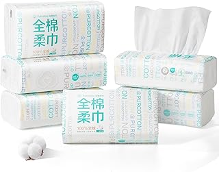 Purcotton Disposable Face Towel, 100% Cotton Dry Wipes, Biodegradable and Unscented Cotton Tissue, 600 Ct Face Cloths for Makeup Removing, Skin Care, Traveling, 20 x 20 cm