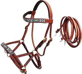 CHALLENGER Horse Western English Leather Bitless Sidepull Bridle w/Split Reins 77RS13