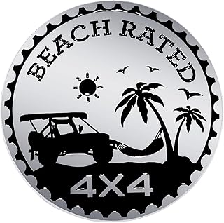 شعار معدني مطبوع بعبارة Beach Rated‏ 4 × 4 بتصميم دائري يلصق على سيارة جيب رانجلر والمركبات الاخرى والشاحنات (بنمط معتق كلاسيكي)