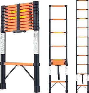 سلم تلسكوبي من يوميش، سلم تمديد خفيف الوزن 12.5 قدم، سعة 350 باوند، مع مثبتات، سلم تلسكوبي محمول للمنزل والسيارة الترفيهية والاستخدام الخارجي