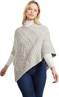 Aran Woollen Mills Superweicher Stilvoll Poncho aus 100% Merinowolle