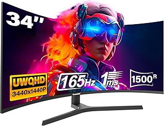 شاشة العاب منحنية عريضة للغاية 34 انش من جاوفولك، كمبيوتر 1500R 165hz UWQHD 3440x1440، مع فري سينك، تدعم حامل الحائط 75×75 ملم، LED، أسود