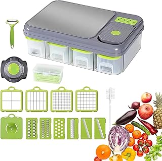 Vegetable Chopper Food Chopper Salad Onion Chopper, 28PCS Mandoline Vegetable Slicer cucumber slicer, 4 Container with Draining Basket,Cutting Board, Garlic Potato Salad Dicer Veggie Chopper