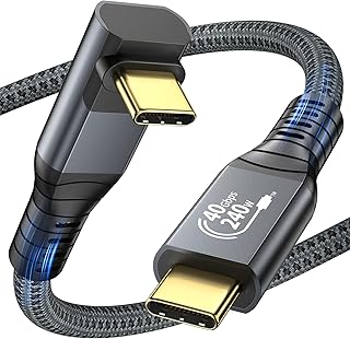 كيبل USB4 240 واط لكيبل ثاندربولت 4 بزاوية قائمة 40 جيجابايت في الثانية لنقل البيانات 8K عند 60 هرتز، كيبل USB نوع C للشحن السريع لايفون 15 برو وسامسونج وستيم ديك وسويتش ووحدة معالجة الرسومات