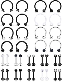 16g Lip Rings Stainless Steel Horseshoe Labret Monroe Lip Rings Nail Tragus Helix Earrings Studs Ring Medusa Piercing Jewelry 8mm 36PCS