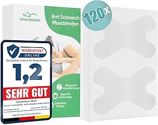 Perfekt-Schlafen24® Test2023 [Very Good] Mouth Tape for Sleeping - Anti Snoring Mouth Tape - Snoring Stopper Mouth Tape to Prevent Snoring and Breathe Better - 120 x Mouth Plasters