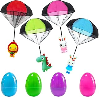 4Pcs Easter Toys, Filled Easter Eggs with Parachute Toys for Kids, Easter Eggs Prefilled with Hand Throw Flying Toys For Easter Party Favors Easter Basket Stuffers Easter Hunt Classroom Events