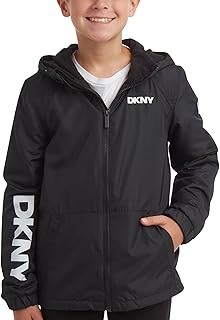 DKNY جاكيت للاولاد - جاكيت من الصوف القطبي الناعم بغطاء للراس بسوستة للاولاد - جاكيت رياضي متوسط الوزن بغطاء للراس بسحاب كامل (8-20)