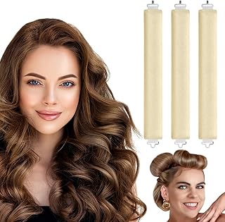 LOPHE 3 Pcs Heatless Hair Curler, Heatless Curls Blowout Rods Headband for All Hair Types, Soft Hair Roller Rods with Hook, Overnight Heatless Hair Curlers, Women Long Hair Styling Tools, Beige