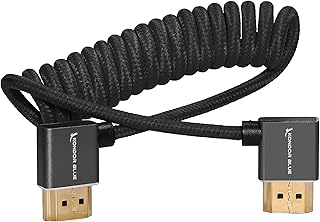 كوندور بلو كيبل HDMI رفيع مضفر بزاوية قائمة بدقة 4 كيه لشاشات الكاميرا وبطاقات الالتقاط والمزيد