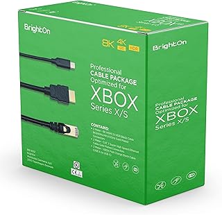 BrightOn Optimized Cable Package Compatible with XBOX Series X/S | 8K HDMI 2.1 HDR Black 8K@60Hz/4K@120Hz | CAT 7 Super High Speed Ethernet | Fast Charge USB A to C 2 Meter Cables من برايتون لروتر