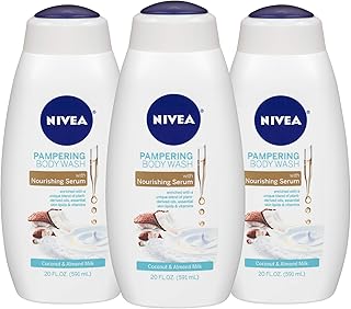 NIVEA تدليل جوز الهند واللوز الحليب يغسل الجسم - مع مغذي المصل، 3 حزمة، من نيفيا