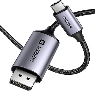 يوجرين كيبل 8K USB C الى منفذ عرض 2 متر، نوع C ثاندربولت 3/4 الى DP 8K@60HZ، 4K @240HZ/144HZ/120HZ، متوافق مع سلسلة ايفون 16، ماك بوك برو/اير، جالكسي S23/23+، ايباد برو/اير/ميني، ديل XPS