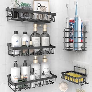 Bathroom stars Shower Caddy 5 Pack Self Adhesive Black Shower Organizer for Bathroom Storage, No Drilling,Large Capacity, Rustproof Stainless Steel Bathroom Organizer,Shower Shelves for Inside Shower