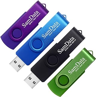 سامداتا ذاكرة فلاش USB سعة 16GB من 4 قطع بسعة 16GB، ذاكرة فلاش جامب ستيك مع اضاءة LED للتخزين والنسخ الاحتياطي (4 الوان: اسود وازرق واخضر وارجواني)، usb2.0