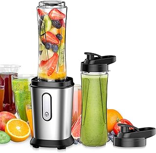 Electric Smoothie Blender, Mini Personal Small Blender for Smoothies and Smoothies, with 2 Portable 20oz Bottles, BPA Free Juice Blender, 4 Powerful Stainless Steel Blades