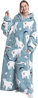 Seogva Extra Long Wearable Blanket Hoodie, Oversized Blanket Sweatshirt for Women and Men, Super Warm and Cozy Giant Hooded Blanket, Thick Flannel Blanket with Sleeves and Giant Pocket