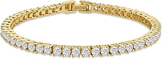 14K Gold Finished Solitaire Tennis Bracelet for Women with Cubic Zirconia 7 inches, 7 Inches, Yellow Gold Finished, Cubic Zirconia