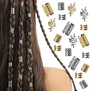 KOLZEMV 80 Pieces Gold Hair Braids Hair Accessories Hair Jewelry Dreadlock Cuff Clips Dreadlock Hair Clips for Dreadlocks Hair Clips for Men Women Girls