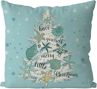 Tian Zhun Christmas Pillow Covers 18x18 Inch Christmas Coastal Shell Starfish Throw Pillow Covers Xmas Winter Decorative Cushion Covers Case Home Sofa Living Room Farmhouse Decor