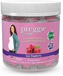 Preggie Pop Drops Pregnancy Nausea Relief Morning Sickness Candy with Essential Oils for Pregnant Women – Natural Raspberry, 32 Count